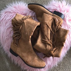 Knee-high brown suede boots
